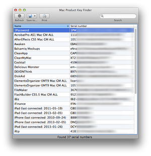 Mac Product Key Finder freeware screenshot